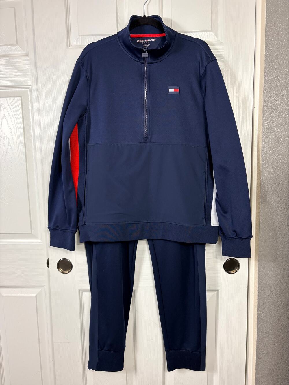 Tommy Hilfiger Athletic Tracksuit Set Half Zip Pullover Top and Sweatpants L